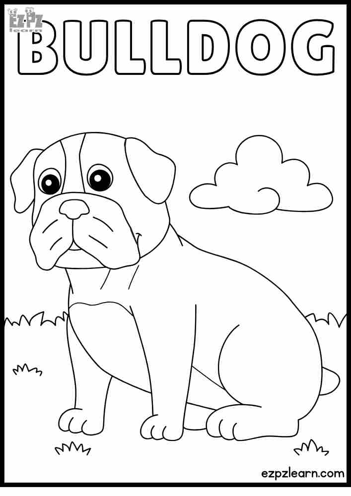 Cute Bulldog coloring page for kids! Color online or print a free PDF—great for preschoolers, dog lovers, and creative fun.